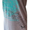 Roxy  Gray Pinstripe Teal Love & Happiness Graphic Tank Top ~ Women's Size LARGE Photo 2