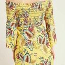 Farm Rio Dress Bria Smocked Mini Floral Off-Shoulder Yellow Multi XS EUC Photo 2