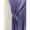 La Femme  Navy Blue Beaded One Shoulder Open Back Maxi Evening Gown Size 6 Photo 3