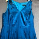 Onyx  night sleeveless teal satin dress with black mesh overlay, and black design Photo 7