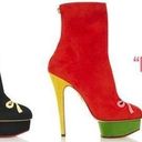 Charlotte Olympia Bella red yellow green suede colorblock mid-calf boots size 35 Photo 18