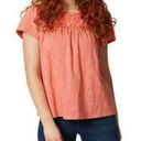 Ella Moss  Embroidered Yoke Short Sleeve Tee Orange/Coral Size XXL Photo 0