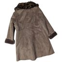 Nine West Vtg Y2K  Camel Tan Faux Suede Fur Trim Button Up Penny Lane Coat XL Photo 1