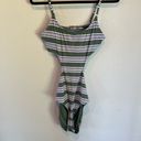 Aerie  Cut Out One Piece Olive Green Purple White Swimsuit Size Medium Long Photo 4