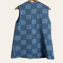Vintage Blue 70’s  Checkered Print Sleeveless Button Front Vest Size L Photo 2