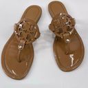 Tory Burch Miller Sandals Womens 8.5M Brown Slides Glossy Slip On Patent Leather Photo 12