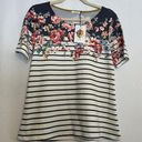 12PM by Mon Ami NWT  Short Sleeve Striped & Floral Blouse White/Blue Small Photo 0