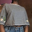 Divided Striped Embroidered Crop Top Photo 1