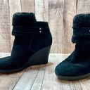 UGG Antonia Black Suede Fur Cuffed Wedge Boot Bootie sz 9 Retails $200 Photo 2