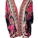 Angie  Women's Boho Rayon Floral Kimono Cardigan Lightweight Black Size M Photo 0