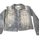 Harper  Women Denim Lace Distressed Jean Jacket Size Medium Photo 0
