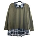 Bloomchic Sweatshirt w/ Plaid Hem and Collar Olive Size 18 Photo 4