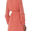 Angie Women's Sunset Coral Boho Swiss Dot Ruffle Long Sleeve V-Neck Dress Medium Photo 1