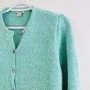 L.L.Bean  Turqouise Blue Thick Knit Luxury Button Down Cardigan Sweater ~ Sz Large Photo 5