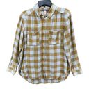 Pilcro  Anthropologie Blouse Womens S Yellow Plaid Blue Stitched Button Up Shirt Photo 1