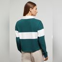 ONIA NWT  Cropped Rugby Polo Shirt Hunter Green & Off-White Striped Athletic sz L Photo 6