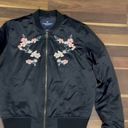 American Eagle Floral Embroidered Black Puffer Bomber Jacket Photo 0