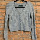 American Eagle ‎ Cable Knit Pointelle Cropped Button Down Cardigan Sweater Gray S Photo 0