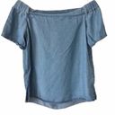 Thread and Supply  Blue Chambray Button Back Off Shoulder Short Sleeve Top S Photo 1