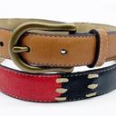 Dockers  Womens M Colorblock Belt Western Brown Red Black Leather Brass Photo 0