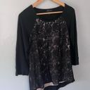 AB Studio  Lace Front 3/4 Quarter Sleeve Black Shirt Blouse Small Photo 2