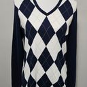 Tommy Hilfiger  Navy & White Argyle Vneck Cotton Sweater Size Medium Photo 0