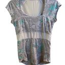 Lululemon  Grey, White, & Turquoise Size XS Mesh Short Sleeve Top. Photo 0