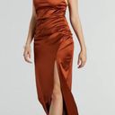 Windsor Stella Satin Cowl Neck High Slit Mocha Prom Dress Photo 0