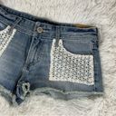 Hollister  Short-Short Low Rise Lace Pocket Raw Hem Blue Denim Jean Shorts 00 New Photo 1