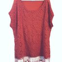 Valerie Stevens  Fiery Red Fringe Lace Overlay Top Blouse Plus 2X Boho Festival Photo 3