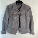 White House | Black Market  Gray Denim Moto Military Jean‎ Jacket Women's Size 4P Photo 12