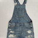 American Eagle  Bib Overall Shorts Sz S Distressed Blue Denim Shortalls 4”’inseam Photo 0