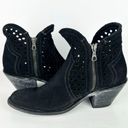 Shyanne  Women's Nicki Zipper Booties Laser Cut Fringe Black Suede Size 7 Photo 2