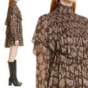 Cinq à Sept  Drew Leaf Print Long Sleeve Smocked Dress In Cacao Multi Size 10 Photo 2