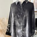 Pilcro Anthropologie Orsay Velvet Buttondown Grey Silver Boho Blouse Size M/L Photo 3