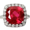 Ruby 10K 10KT White Gold Faux  Halo Cushion Ring Sz 7 Photo 0