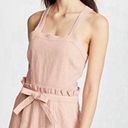 Saylor 100% Linen Romper SMALL Pink Square Neck Ruffle Tie Waist Feminine Woven Photo 0