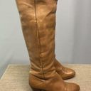 Frye Vintage  Boots Womens 5.5 Crissie Tall Brown Leather Mid Heel Block Zip USA Photo 2