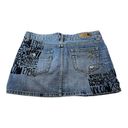 Volcom  Women's Blue Mini Denim Skirt Size 7 Distressed and Writing Pattern Photo 1