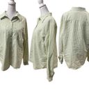 Chico's Chico’s Green & White Striped Long Sleeve Lightweight Button Down Shirt Size L Photo 1