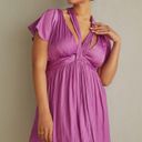 Anthropologie | Vibrant Purple Satin Finish Mini Dress with Deep V-Neckline Photo 0