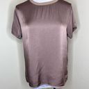 Edge S' Top SMALL Brown Satin Silky Crewneck Short Sleeve Staple Viscose Modern Photo 0