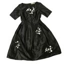 Eshakti eSkahti | Quincy Dupioni Black Floral Lined Midi Length Dress Size Small Photo 6