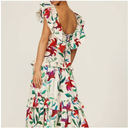 Scarlett LA DOUBLEJ Floral Flutter Sleeve  Tiered Ruffle Maxi Dress Medium Photo 14