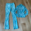 superdown  Mesh Mock Neck Top and Flare Pants in Aqua Stripe Photo 5