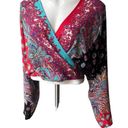 Carole Little  Paisley Boho Blouson Faux Wrap Dolman Sleeve Top, Sz 16 Photo 6