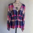 Pilcro  V-neck Plaid Smocked Peasant Top Sz Medium Photo 2