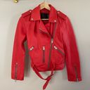 ALL SAINTS Balfern Coral Red Long Sleeves Zip Up Lamb Leather Jacket Size 4 Photo 3