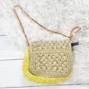 J.Crew  Colorblocked Handwoven Raffia Crossbody Bag Button Closure Chain Strap Photo 3