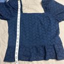 Draper James  Navy Blue Puff Sleeve Square Neckline Peplum Hem Eyelet Top size M Photo 4